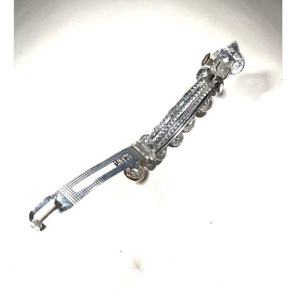 Hair Barrette Tension Clip Silver Tone Hearts Blue Purple Rhinestone 4" Long - Picture 7 of 7